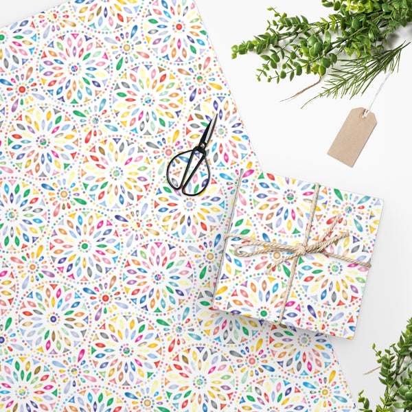 White-Rainbow Floral Wrapping Paper