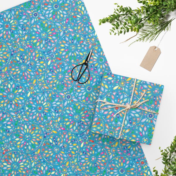 Blue Festive Floral Wrapping Paper