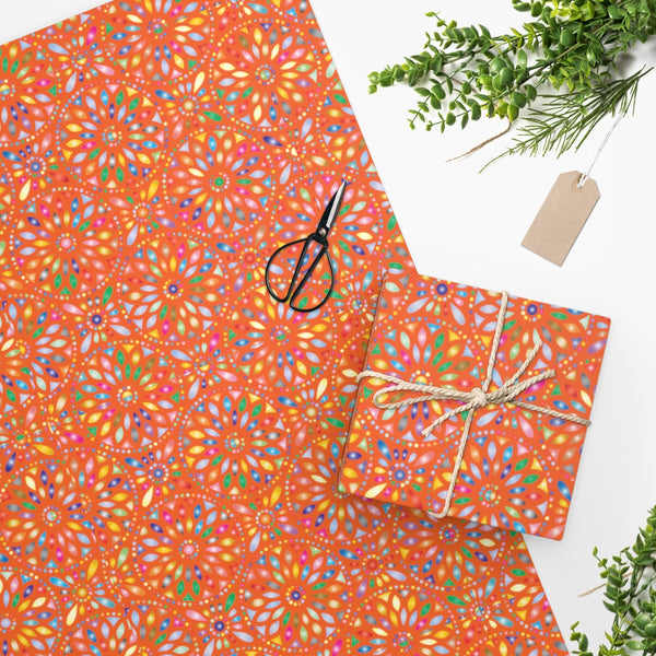 Orange Festive Floral Wrapping Paper