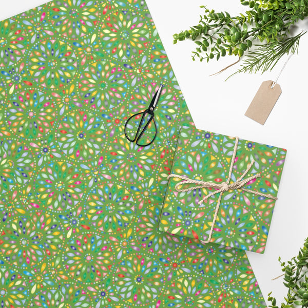 Green Festive Floral Wrapping Paper